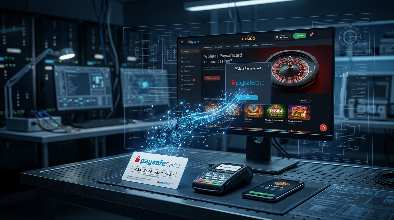 Techniczna wizualizacja płatności Paysafecard w nowoczesnym kasynie online