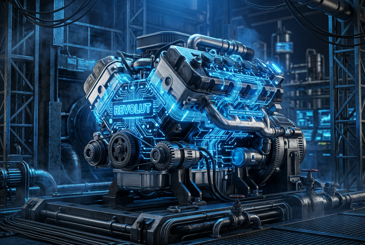 Schemat techniczny mechanizmu płatności cyfrowych Revolut w kasynie online